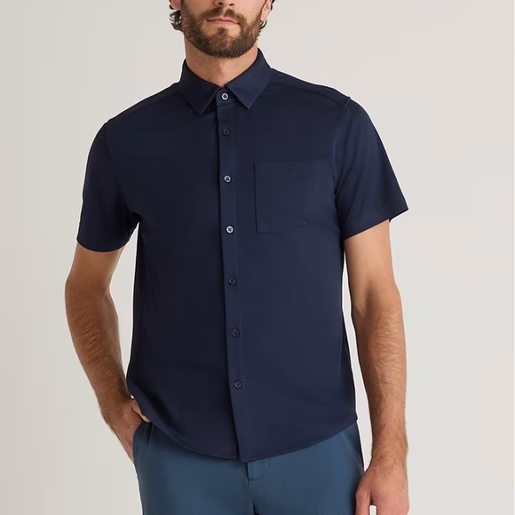Quince NWT Men's Commuter Stretch Pique Short Sleeve Button Down in Navy XL - Picture 1 of 13
